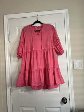 Day + Moon Pink Cotton Tiered Balloon Sleeve Mini Dress